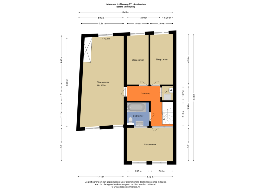 Bekijk plattegrond van Eerste verdieping van Johannes J. Glasweg 77