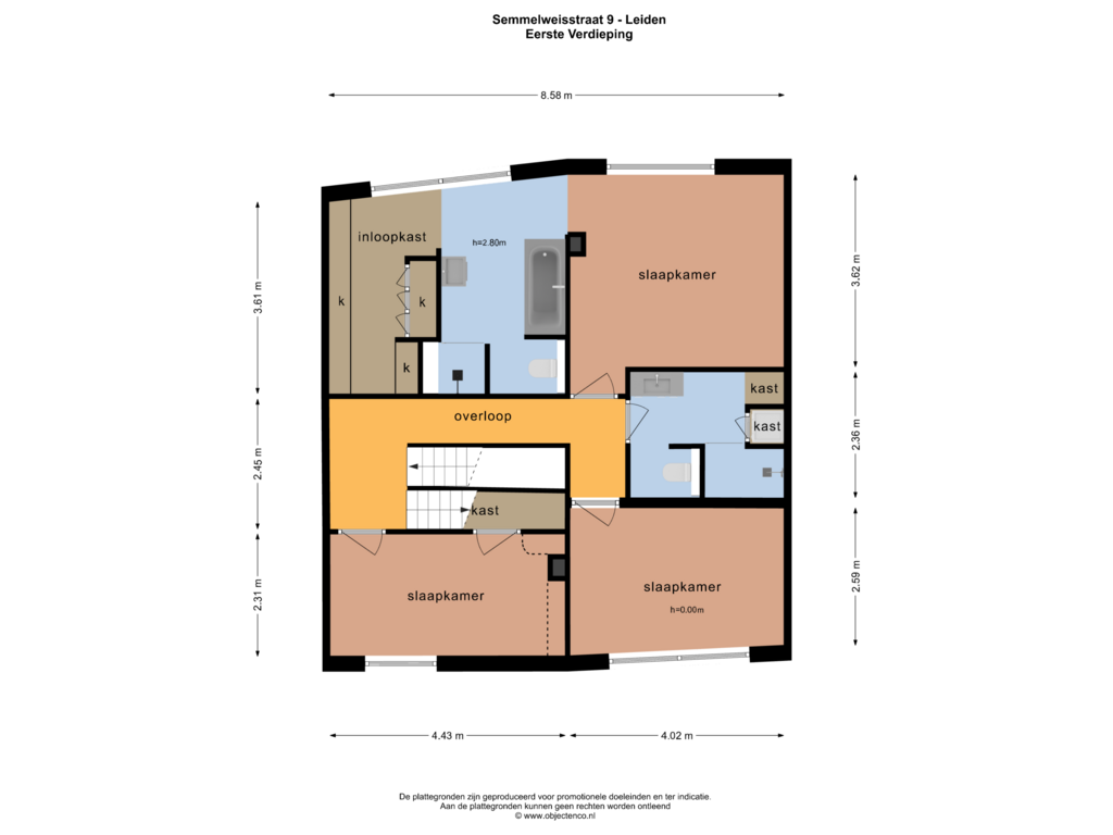 View floorplan of EERSTE VERDIEPING of Semmelweisstraat 9