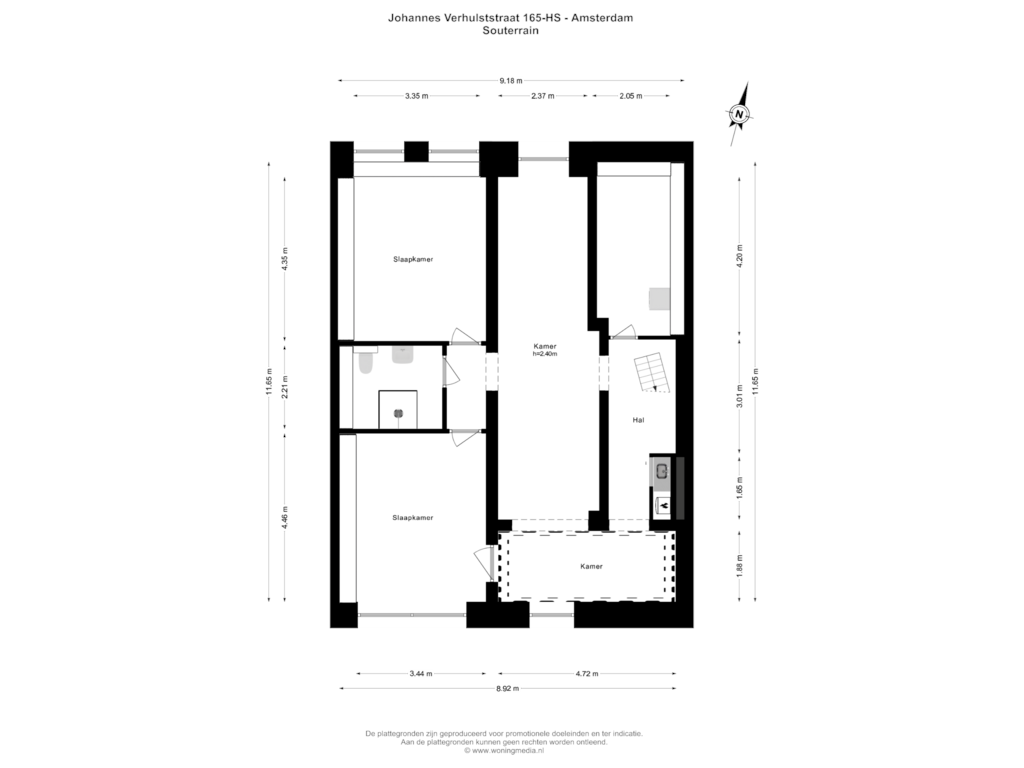 View floorplan of Souterrain of Johannes Verhulststraat 165-H