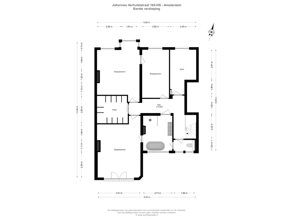 View floorplan of Eerste verdieping of Johannes Verhulststraat 165-H