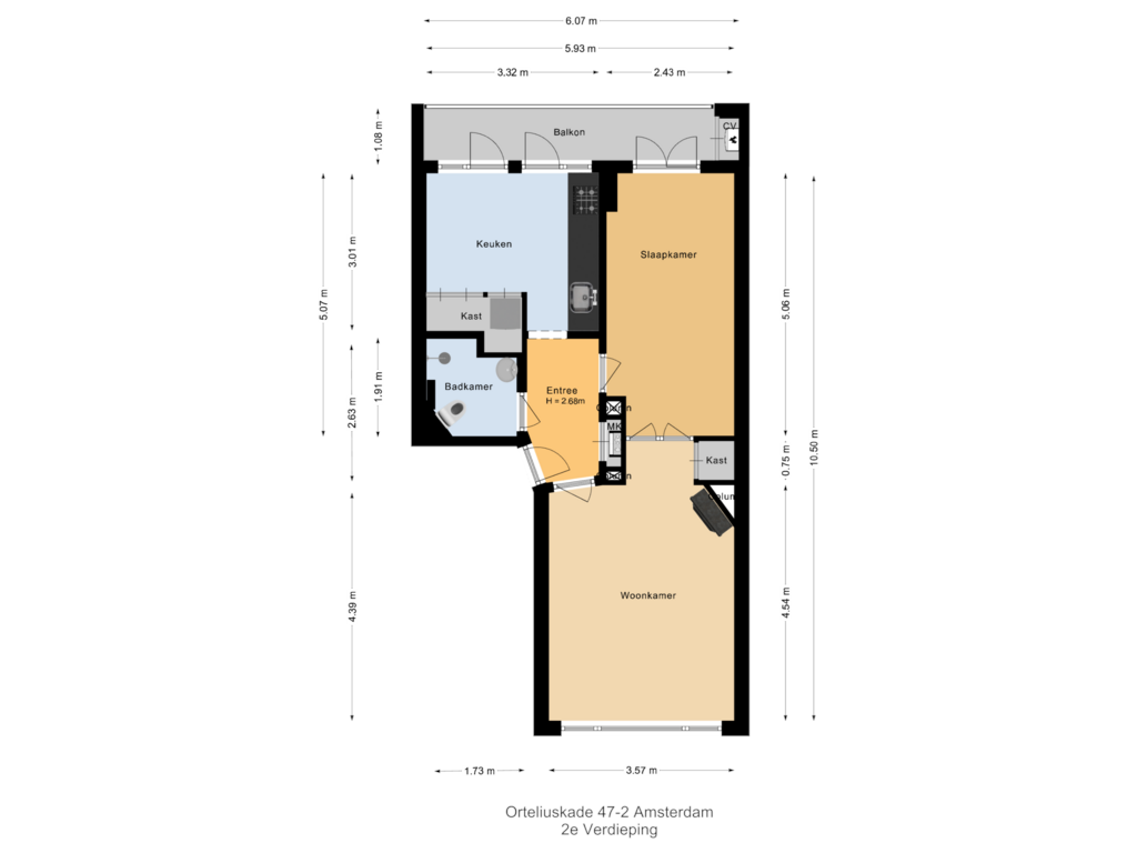 View floorplan of 2e Verdieping of Orteliuskade 47-2