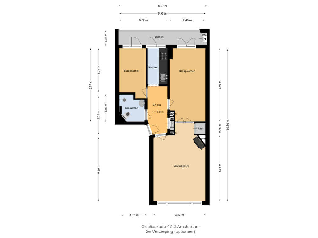 View floorplan of 2e Verdieping (Optioneel) of Orteliuskade 47-2