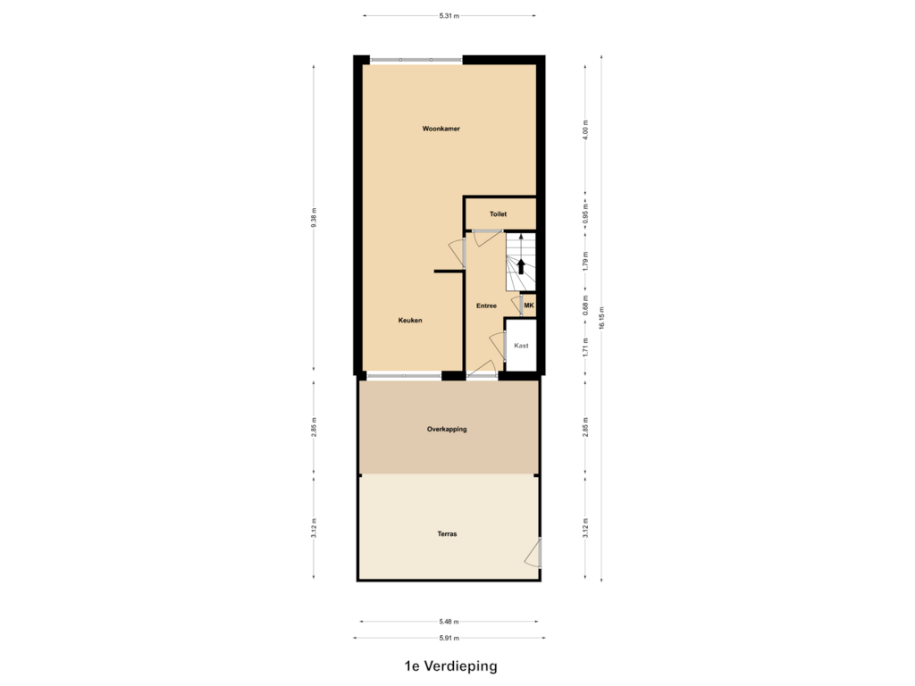 View floorplan of 1e Verdieping of Steenstraat 9-B