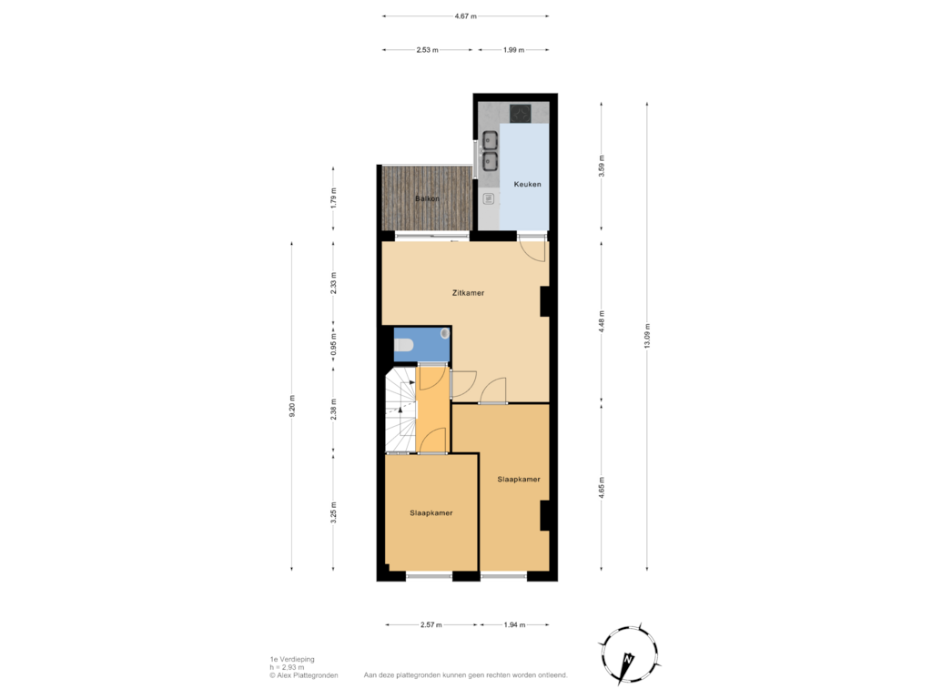 View floorplan of 1e Verdieping of Oostplein 7