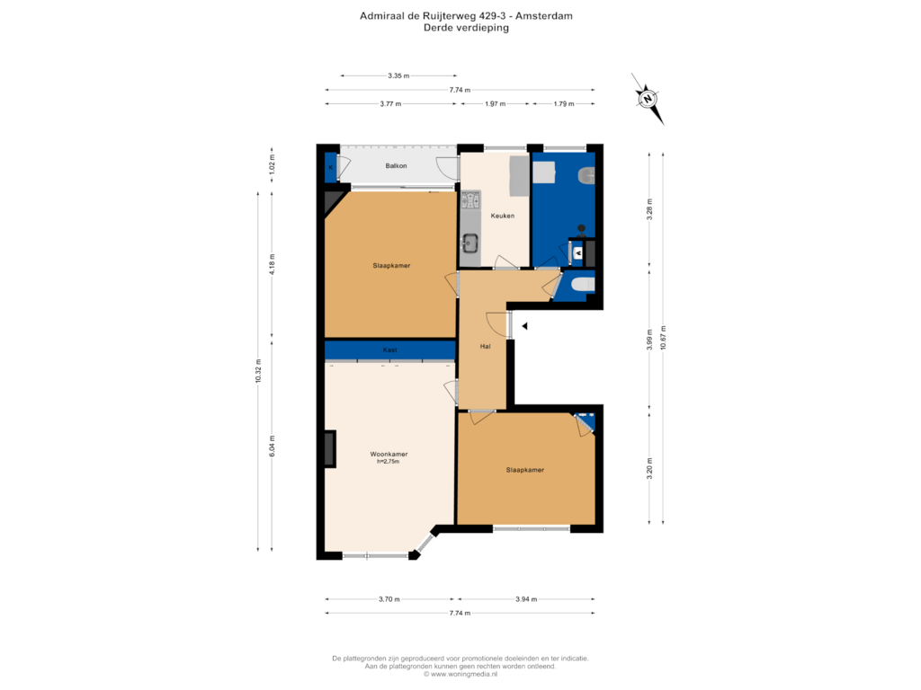 Bekijk plattegrond van Derde verdieping van Admiraal De Ruijterweg 429-3