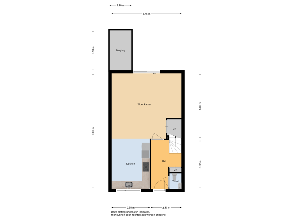 View floorplan of begane grond of Cornelis Rienks de Boerstraat 37