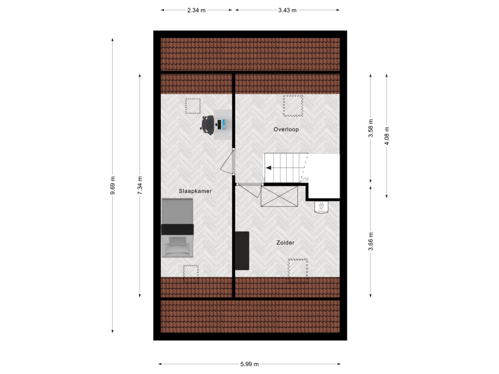 View floorplan of Tweede verdieping of Scheepswerflaan 15