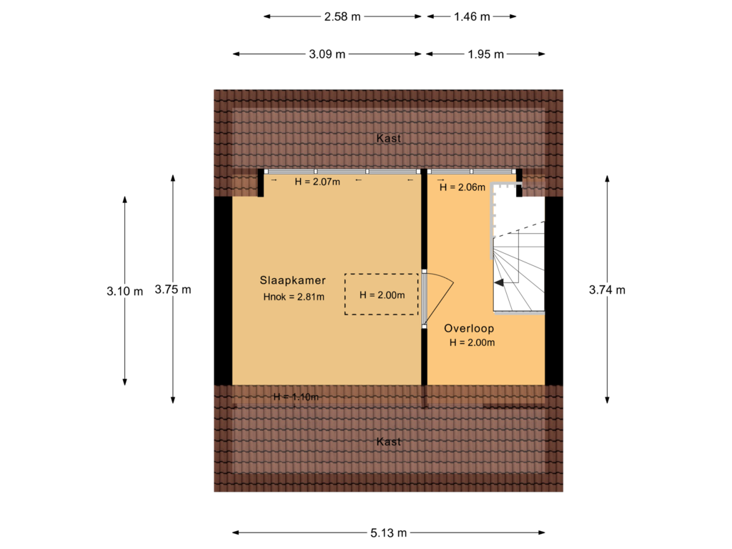 View floorplan of 2e verdieping of Gravin Jacobastraat 4