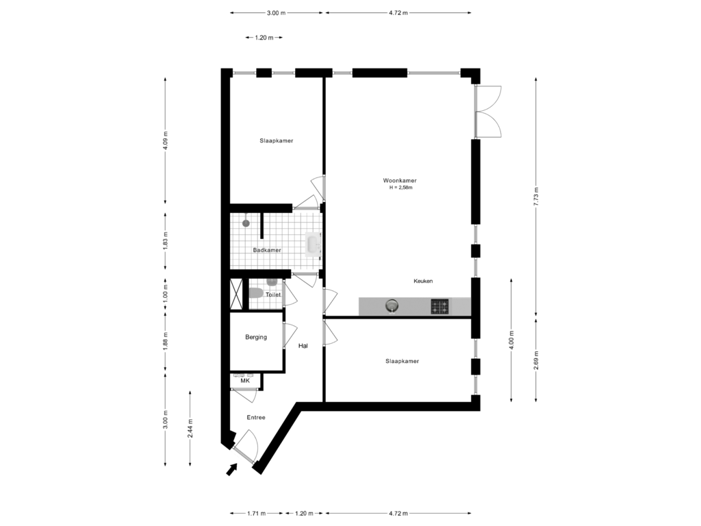 Bekijk plattegrond van Appartement van Werfstraat 4-A