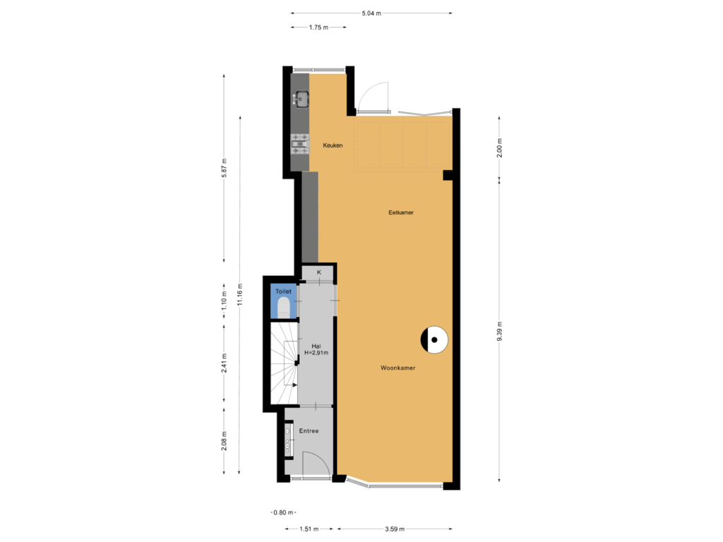 Bekijk plattegrond van Begane grond van Wittevrouwensingel 69