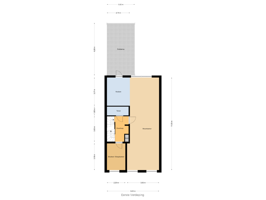 Bekijk plattegrond van Eerste Verdieping van Hollanderstraat 6