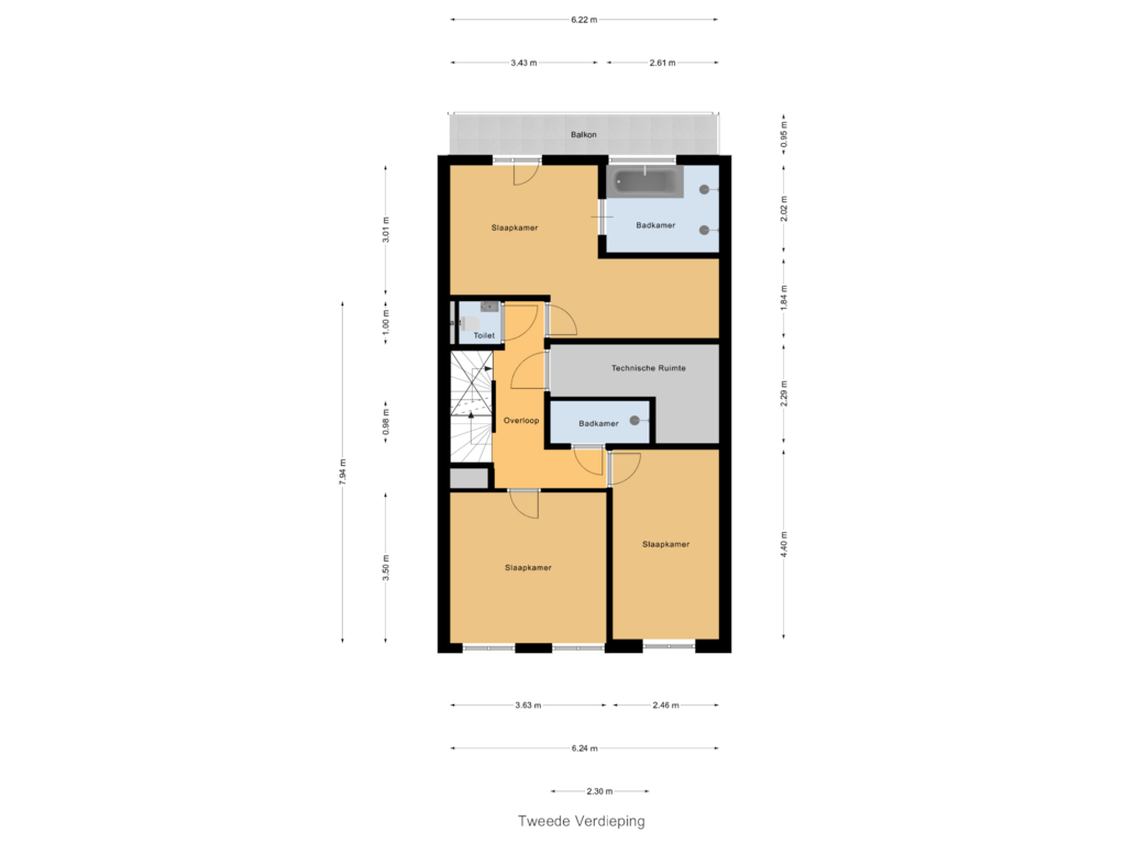 Bekijk plattegrond van Tweede Verdieping van Hollanderstraat 6