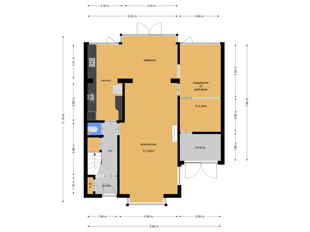 Bekijk plattegrond van Begane grond van Middenweg 84