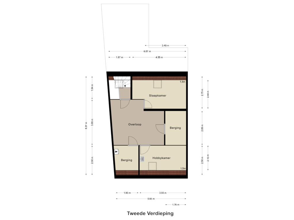 View floorplan of Tweede Verdieping of Begijnenhofstraat 10