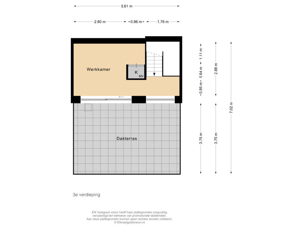 Bekijk plattegrond van 3e verdieping van Voltastraat 8