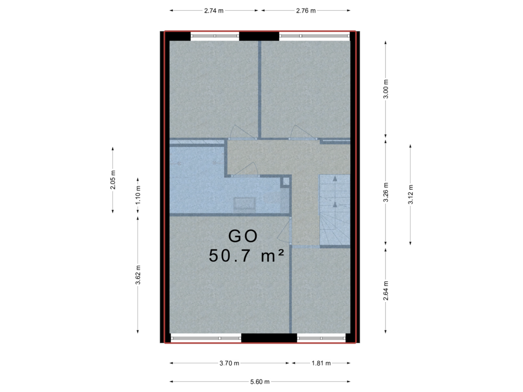 View floorplan of 1e verdieping of Van den Berghlaan 189