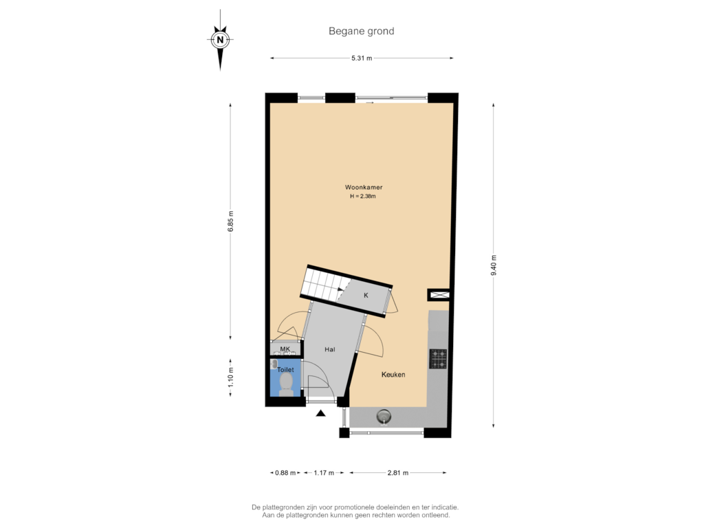 Bekijk plattegrond van Begane grond van Hollywoodlaan 64