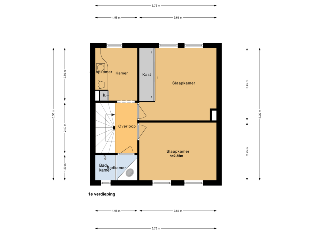 View floorplan of 1e verdieping of Paulus Emtinckweg 25