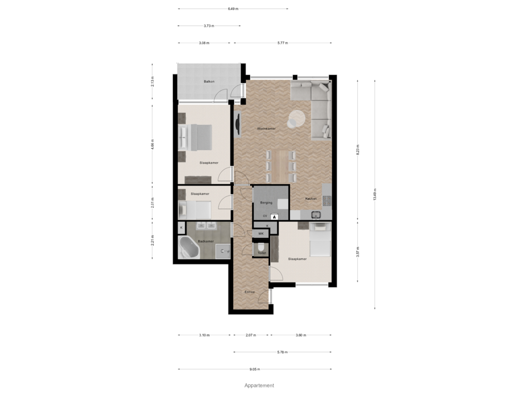 View floorplan of Appartement of Dotterbloem 31