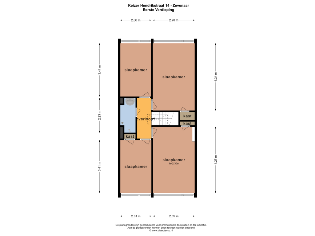 Bekijk plattegrond van EERSTE VERDIEPING van Keizer Hendrikstraat 14