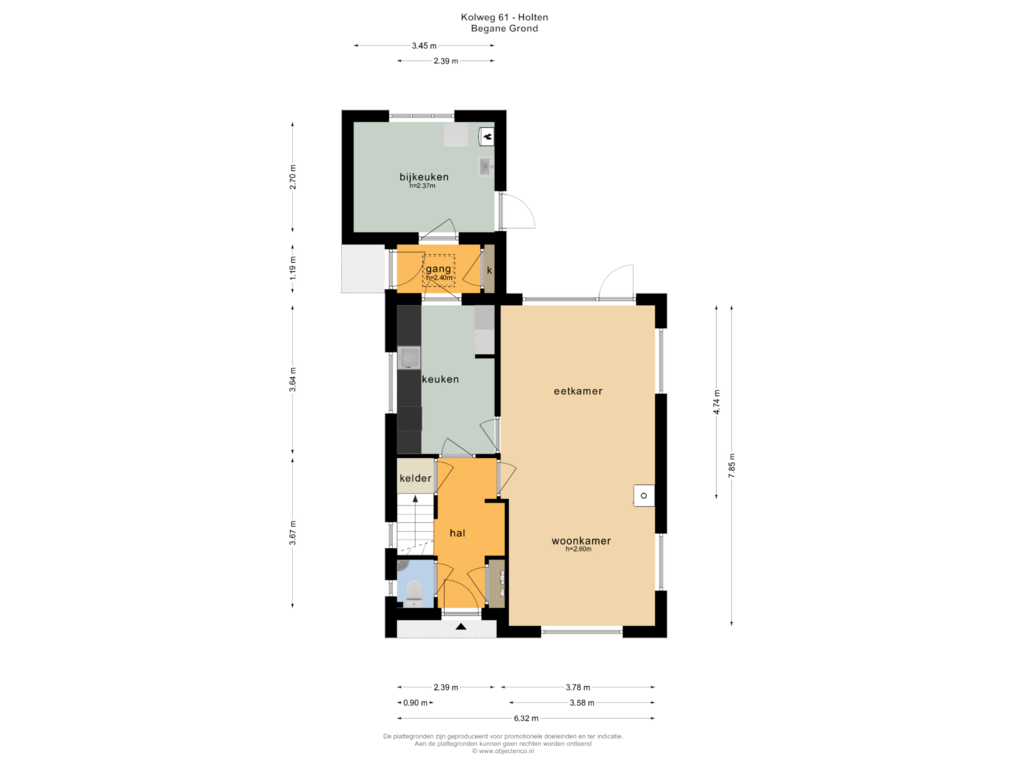 View floorplan of BEGANE GROND of Kolweg 61