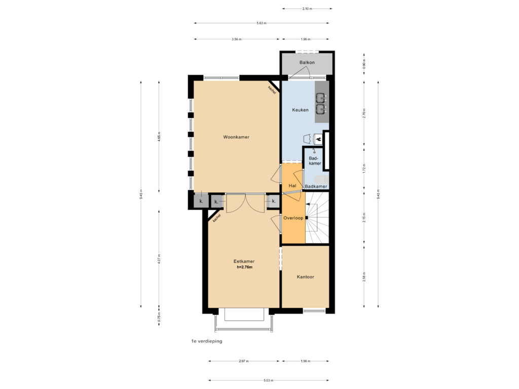 Bekijk plattegrond van 1e verdieping van Teding van Berkhoutstraat 71-A