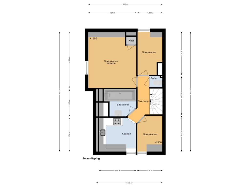 Bekijk plattegrond van 2e verdieping van Teding van Berkhoutstraat 71-A