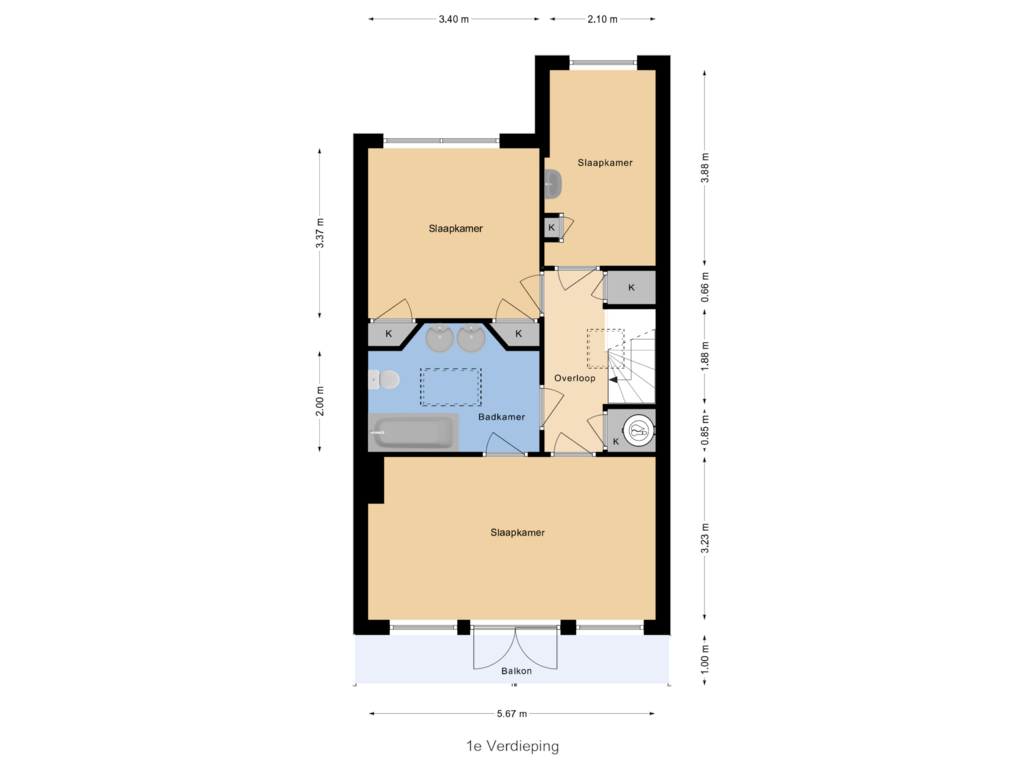 Bekijk plattegrond van 1e Verdieping van Grindweg 40