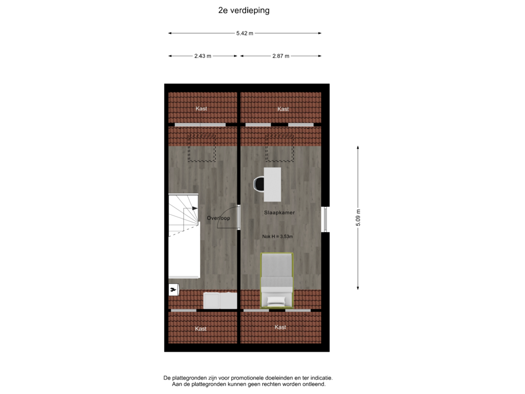 View floorplan of 2e verdieping of Vroege van Tol 14