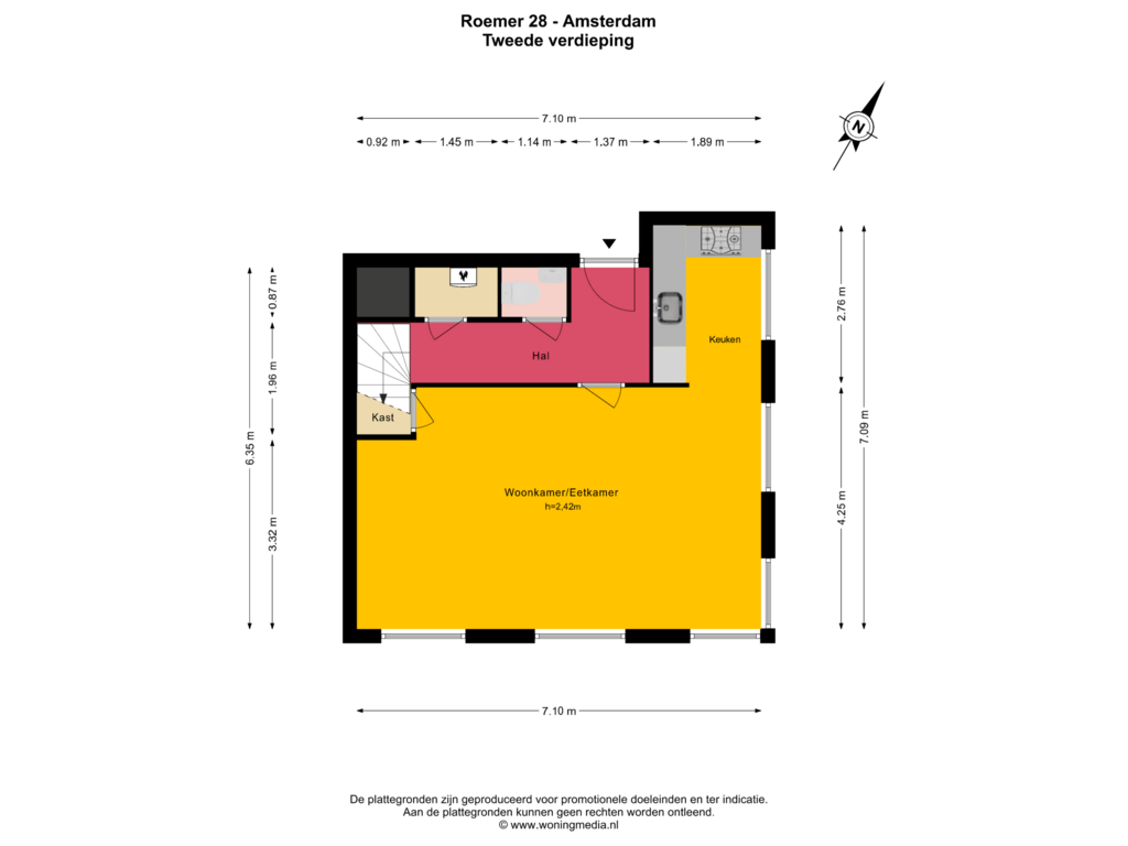 View floorplan of Tweede verdieping of Roemer 28