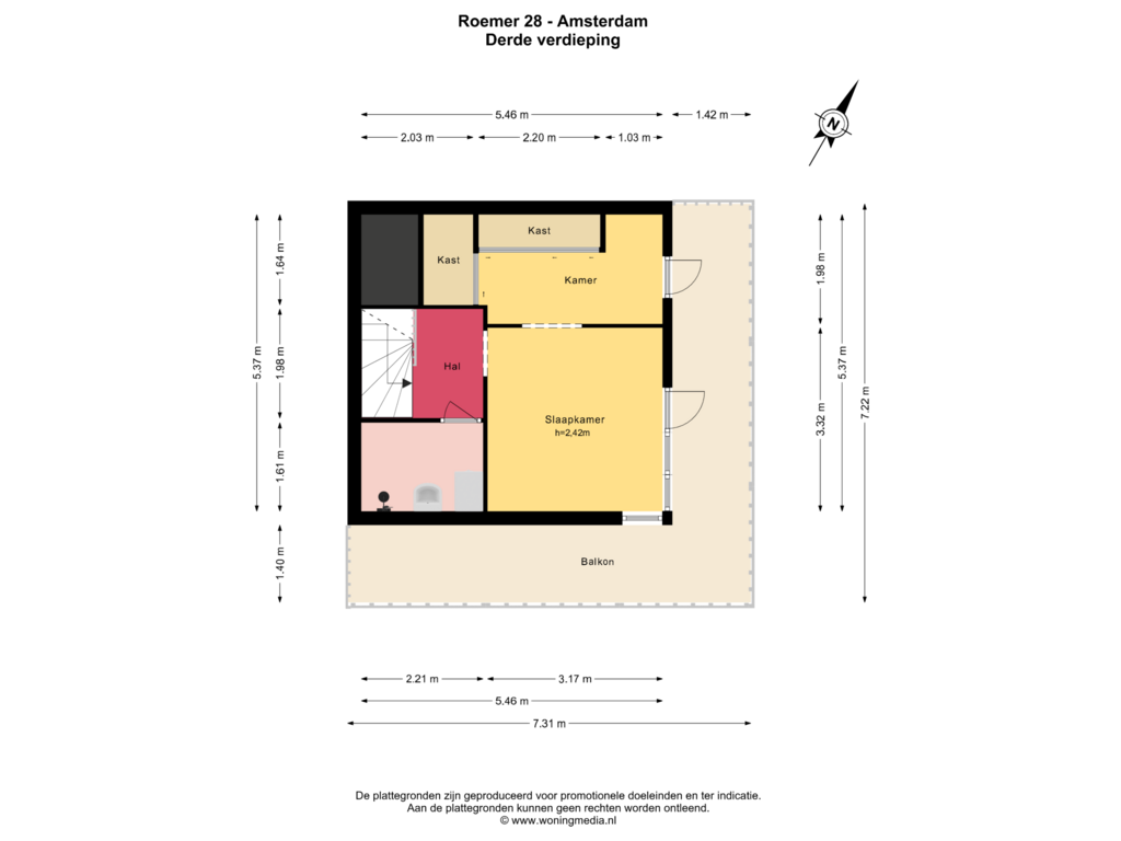 View floorplan of Derde verdieping of Roemer 28