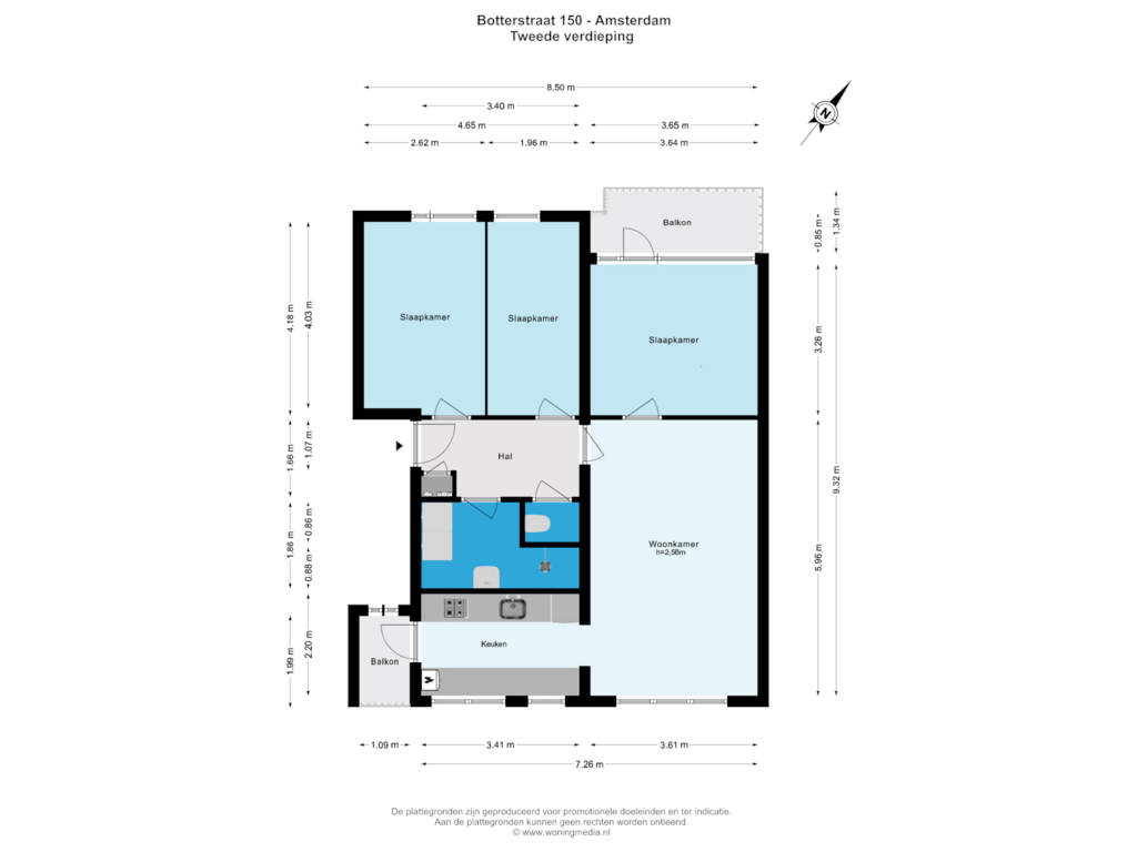 Bekijk plattegrond van Tweede verdieping van Botterstraat 150