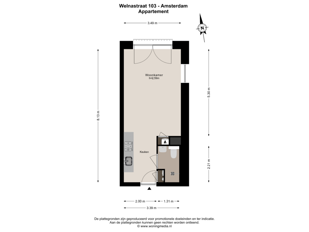 View floorplan of Appartement of Welnastraat 103