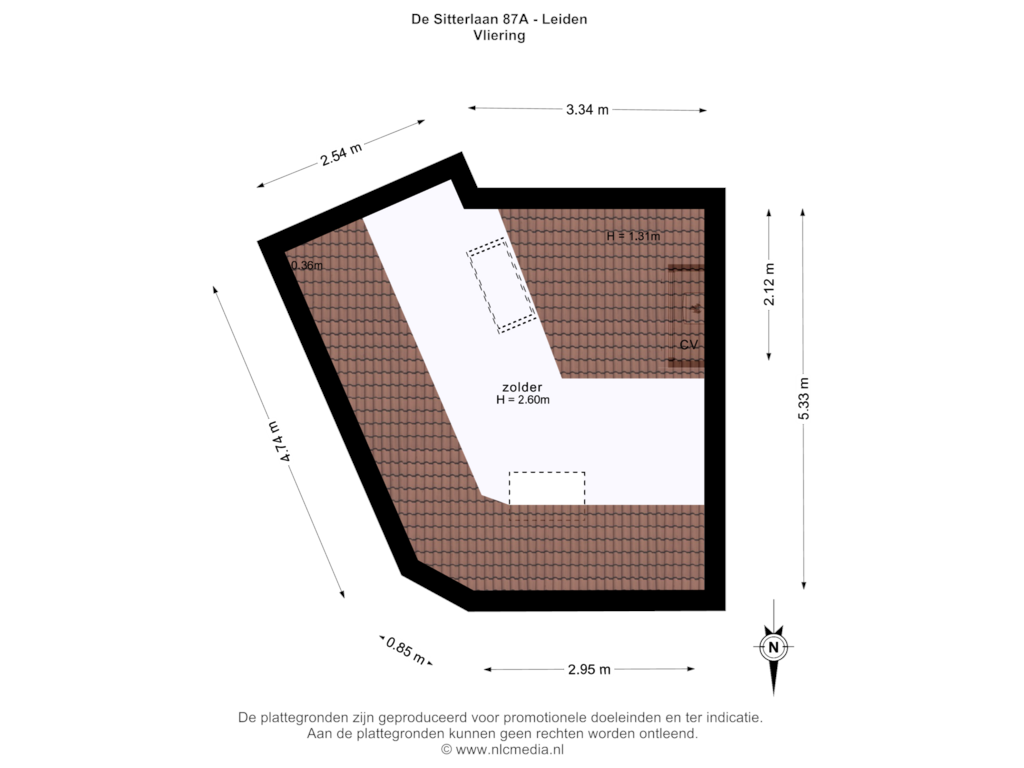 Bekijk plattegrond van Zolder van De Sitterlaan 87-A