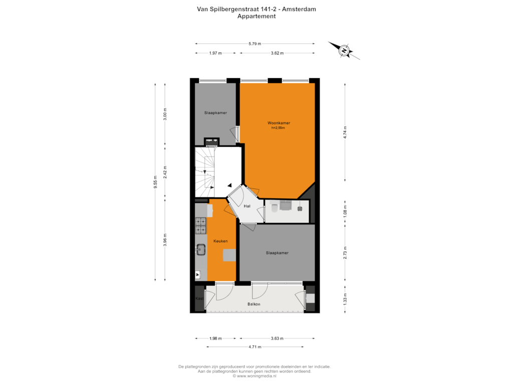 Bekijk plattegrond van Appartement van Van Spilbergenstraat 141-2