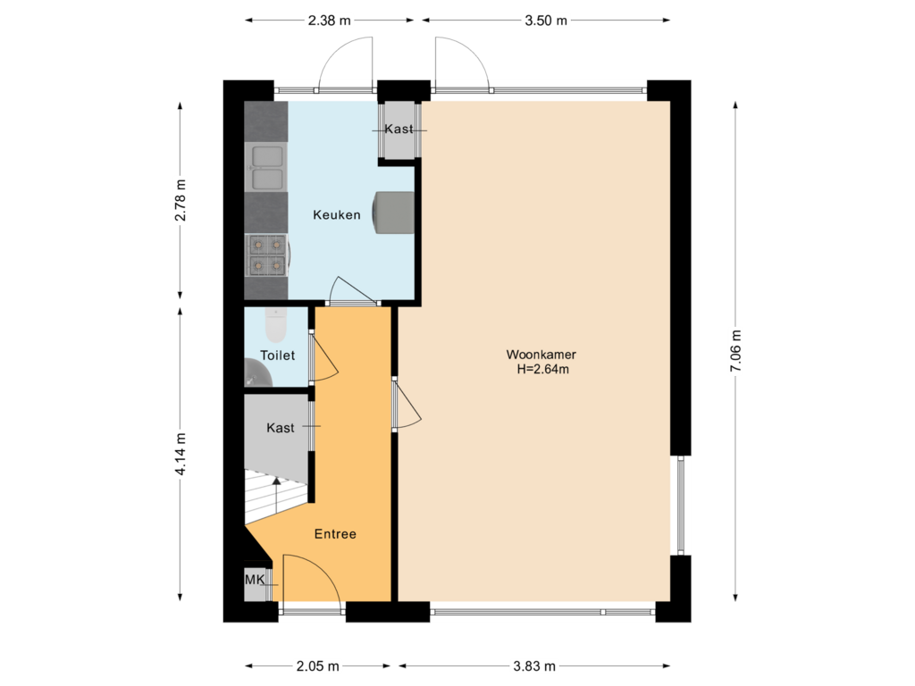 View floorplan of Begane grond of Prinses Beatrixlaan 54