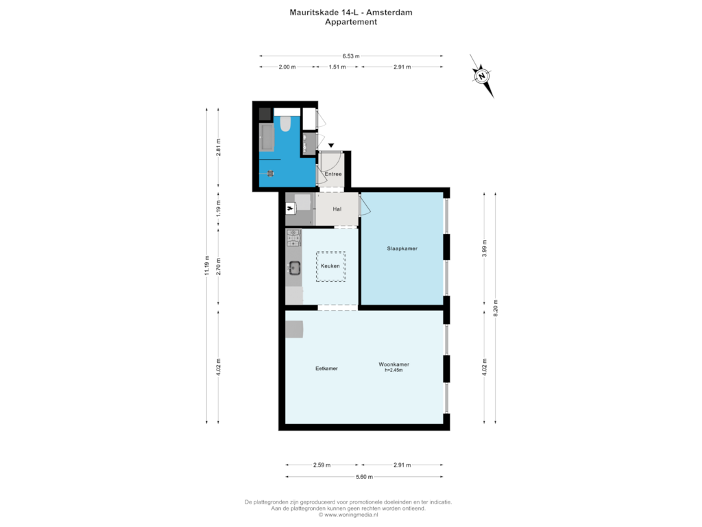 Bekijk plattegrond van Appartement van Mauritskade 14-L