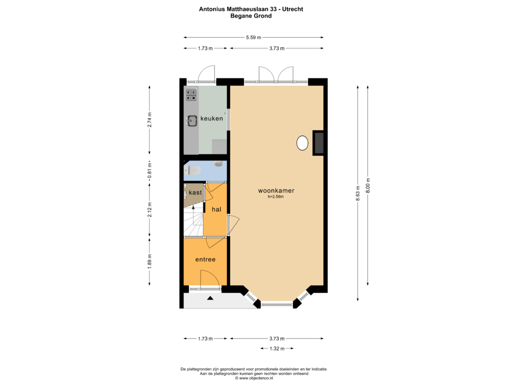 View floorplan of BEGANE GROND of Antonius Matthaeuslaan 33