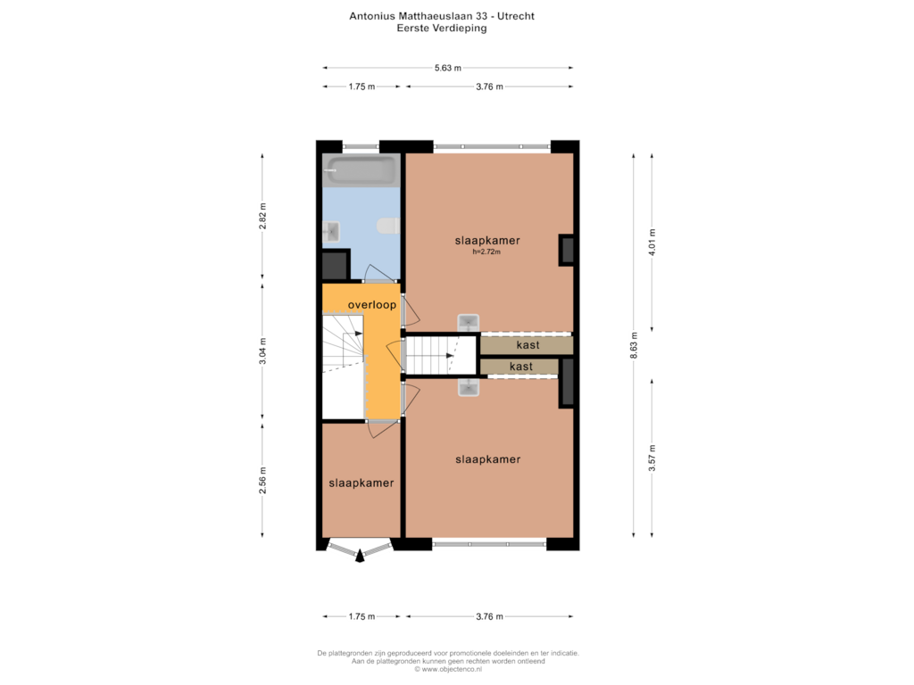 View floorplan of EERSTE VERDIEPING of Antonius Matthaeuslaan 33