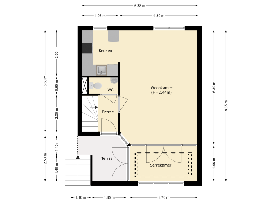 View floorplan of eerste verdieping of Sint Pietersteeg 8