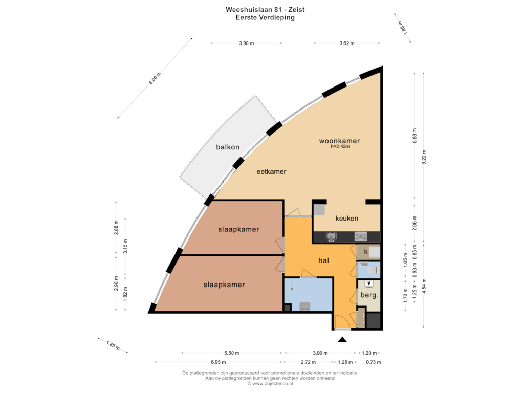 Bekijk plattegrond van EERSTE VERDIEPING van Weeshuislaan 81