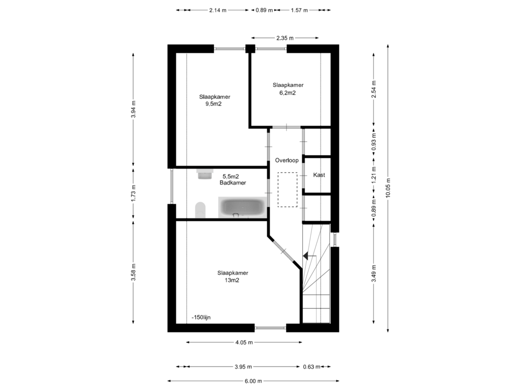 Bekijk plattegrond van 1e verdieping van Leliestraat 9