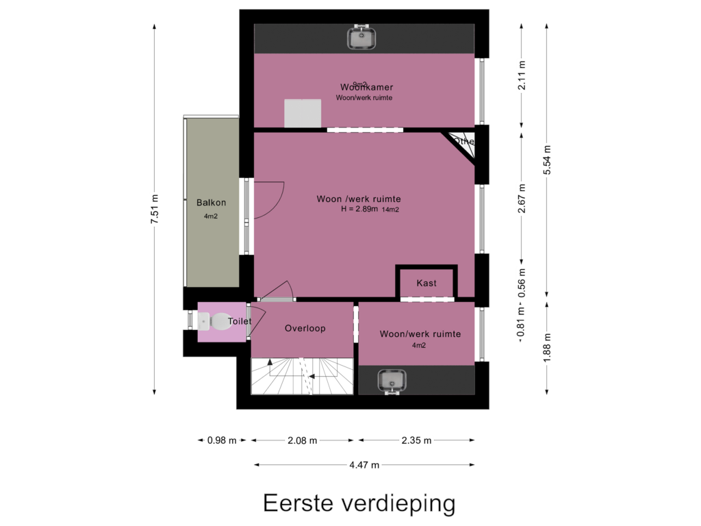 Bekijk plattegrond van Eerste  verdieping van Vlasstraat 1-ABS