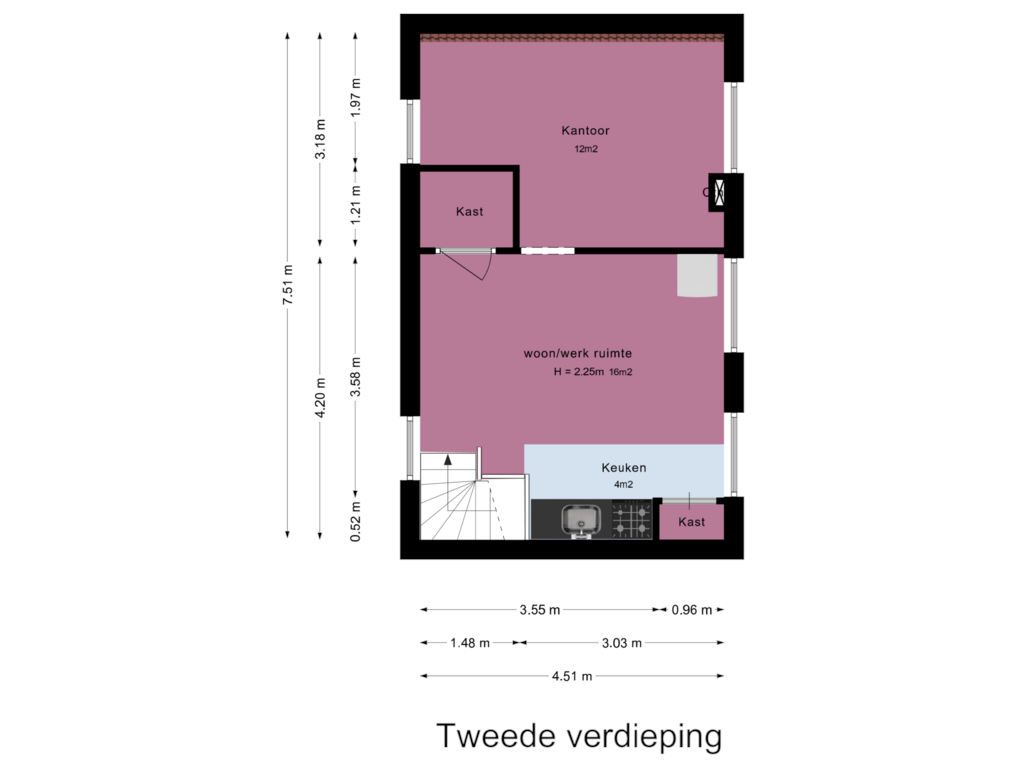 Bekijk plattegrond van Tweede verdieping van Vlasstraat 1-ABS