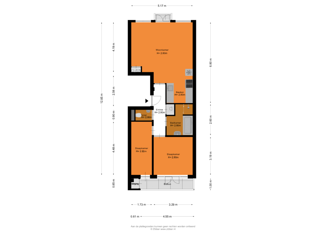 View floorplan of Appartement of Van Woustraat 107-2