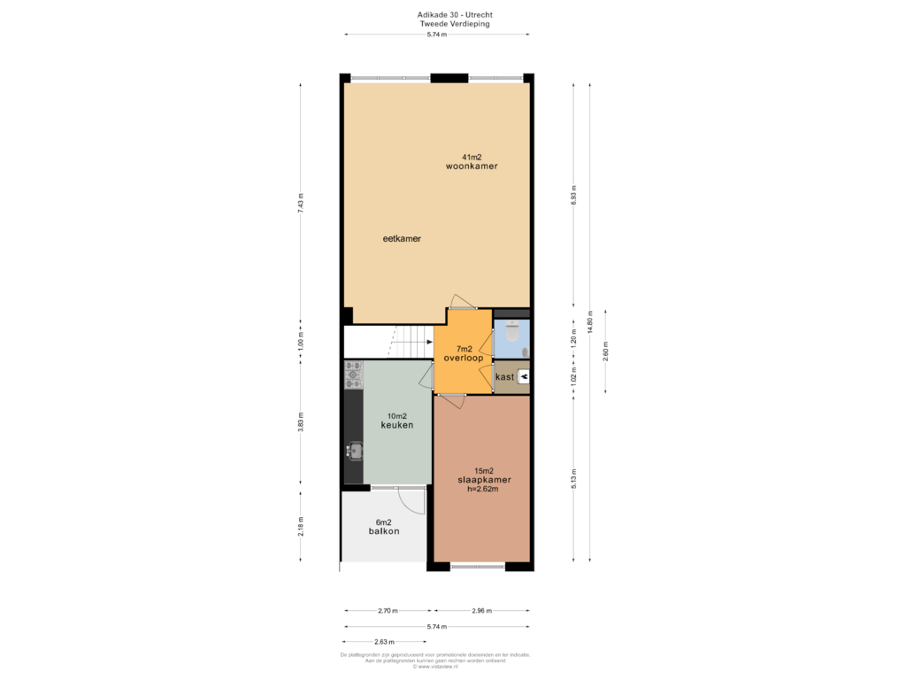 Bekijk plattegrond van TWEEDE VERDIEPING van Adikade 30