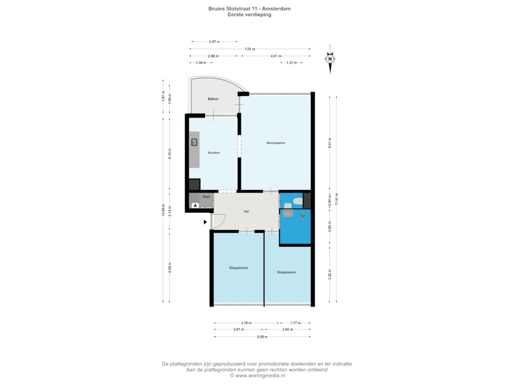 Bekijk plattegrond van Eerste verdieping van Bruins Slotstraat 11