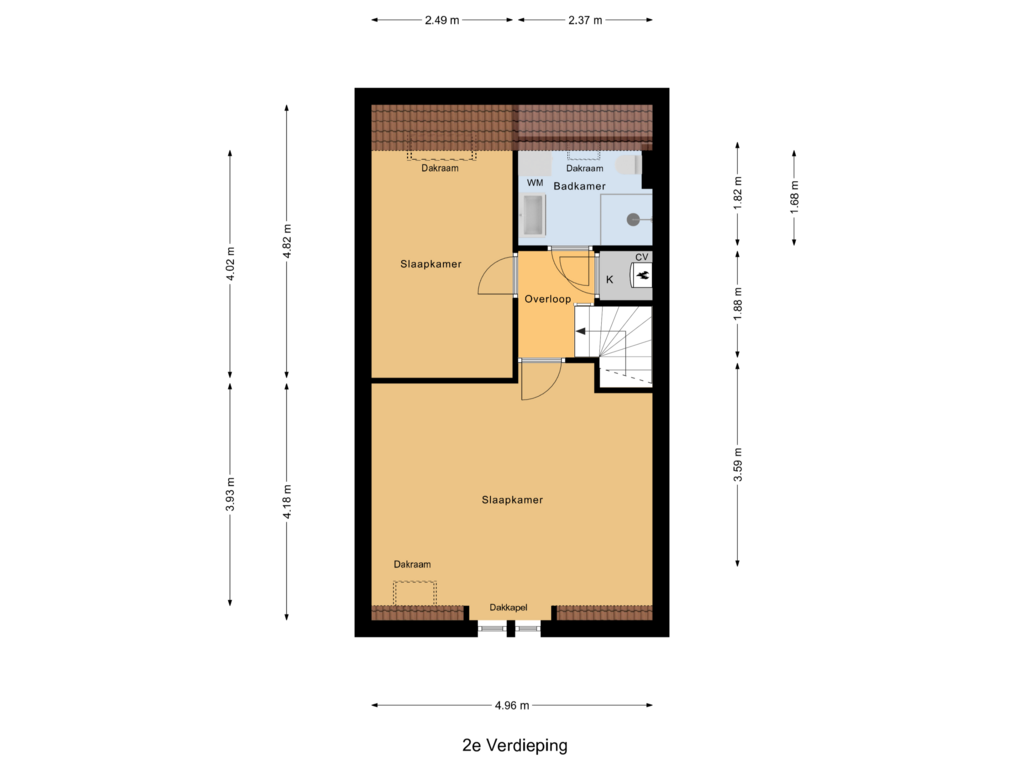 View floorplan of 2e Verdieping of Hansenstraat 2-A