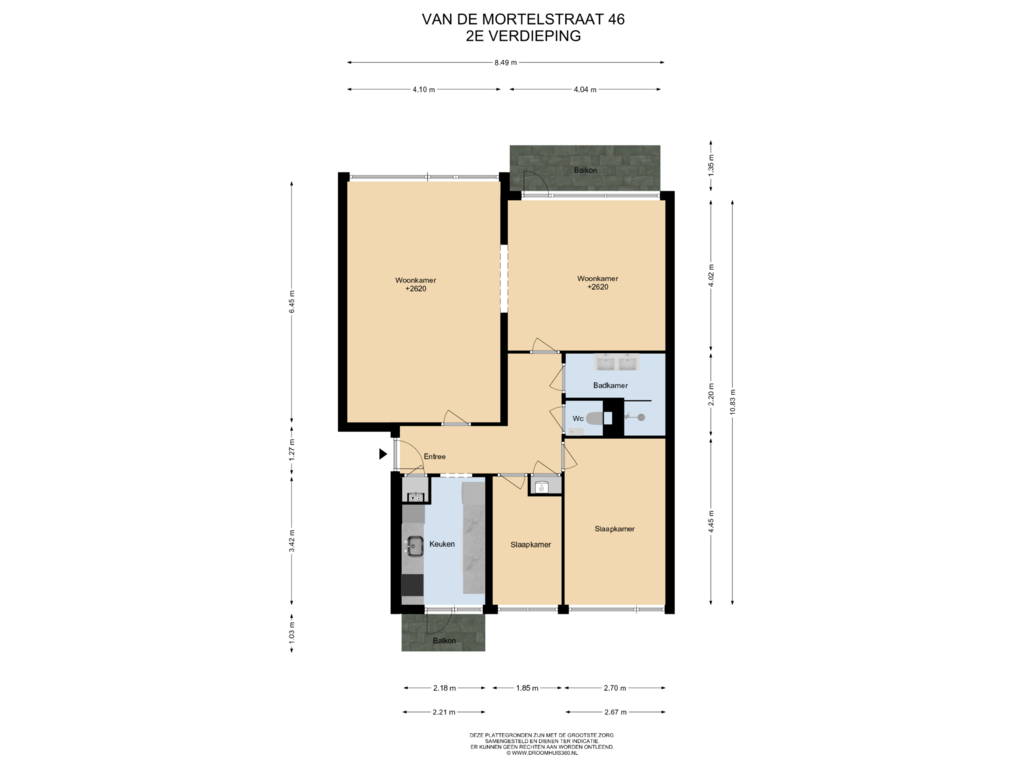 View floorplan of 2E Verdieping of van de Mortelstraat 46