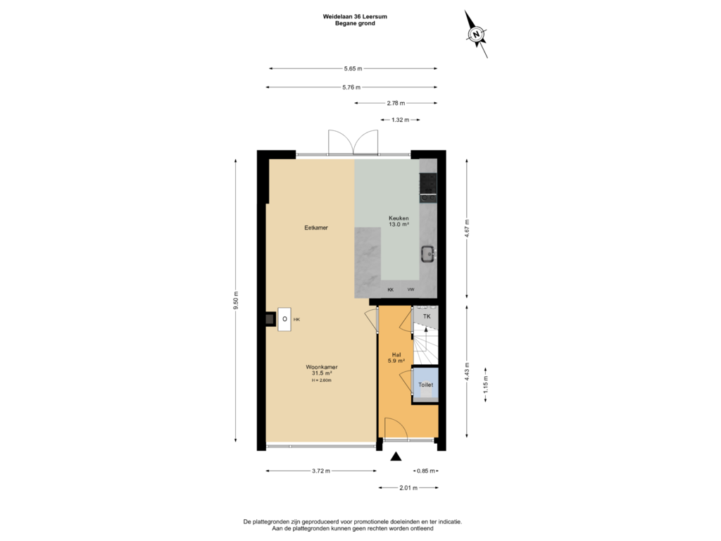 Bekijk plattegrond van Begane grond van Weidelaan 36